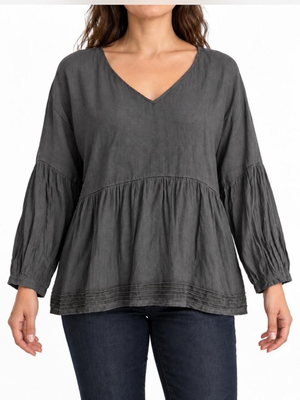 Women's Gaya Charcoal V-Neck Babydoll Top